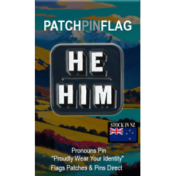 He Him Pronoun Lapel Enamel Badge Pin. Brooch Black