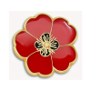 A red poppy lapel pin with intricate petal detailing, symbolizing pride. The pin can be worn on a lapel, hat, tie, or as a brooch. It represents remembrance and support, often associated with veterans.