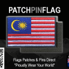 Malaysia flag patch, removable for tactical use. Displays red, white, and blue stripes with yellow crescent and star.