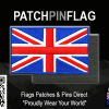 United Kingdom flag patch, designed for tactical use. The patch is rectangular, removable, and features a velcro backing. The Union Jack is prominently displayed with vibrant red, white, and blue colors.