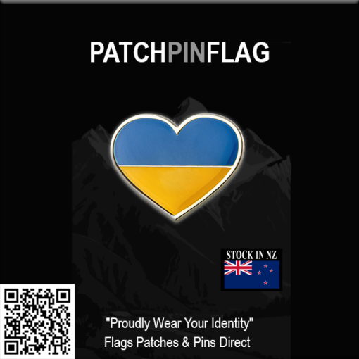 Image of a Ukraine flag heart lapel pin, a symbol of pride and patriotism, perfect for adorning hats, ties, and jackets.