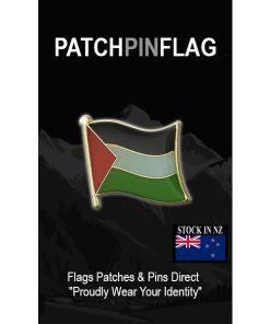 A Palestine flag lapel pin with vivid colors, featuring three horizontal stripes (black, white, green) and a red triangle on the left. Ideal for wearing on a lapel, hat, tie, or as a brooch to show pride.