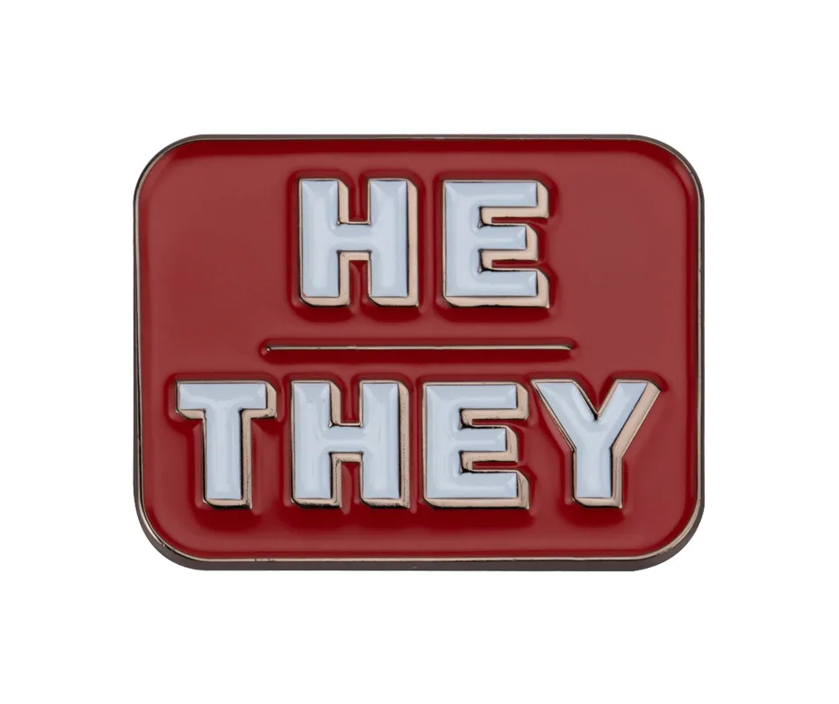 He They Pronoun Lapel Enamel Badge Pin. Brooch
