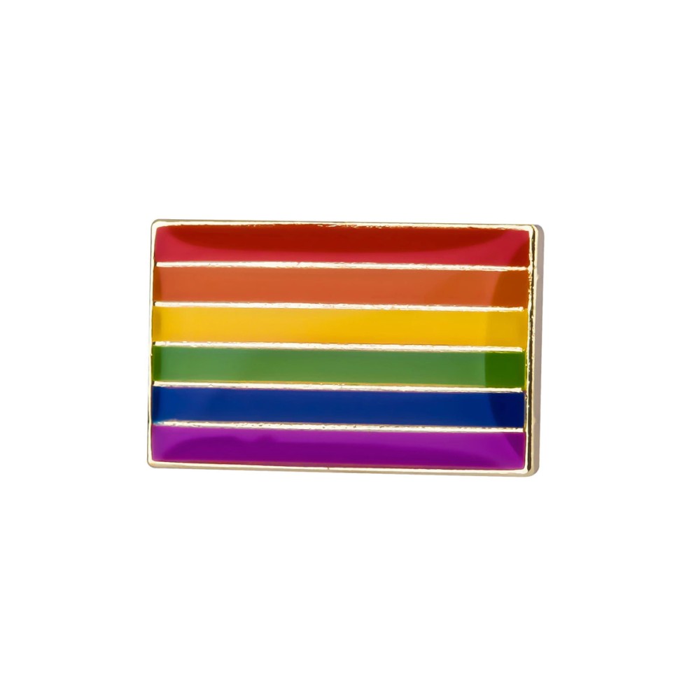 Oblong Rainbow Pride Flag Lapel Pin – Silver LGBTQIA+ Enamel Badge